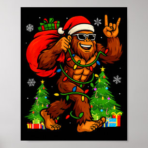 Santa Bigfoot Christmas Tree Xmas Lights Funny Sas Poster