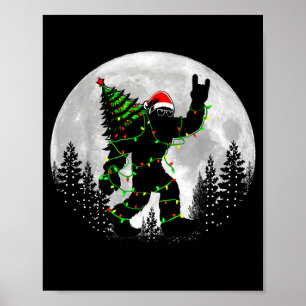 Santa Bigfoot Christmas Tree Xmas Lights Funny Sas Poster