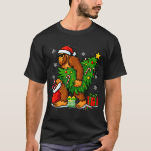 Santa Bigfoot Christmas Tree Xmas Lights Funny Sas T-Shirt