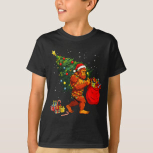 Santa Bigfoot Christmas Tree Xmas Lights Funny Sas T-Shirt