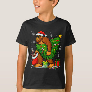 Santa Bigfoot Christmas Tree Xmas Lights Funny Sas T-Shirt