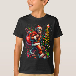 Santa Bigfoot Christmas Tree Xmas Lights Funny Sas T-Shirt