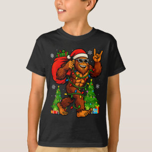 Santa Bigfoot Christmas Tree Xmas Lights Funny Sas T-Shirt