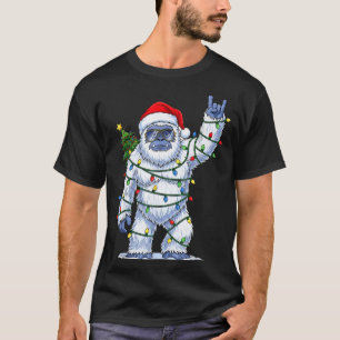Santa Bigfoot Christmas Tree Xmas Lights Funny Sas T-Shirt