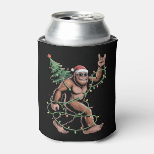 Santa Bigfoot Christmas Tree Xmas Lights Sasquatch Can Cooler
