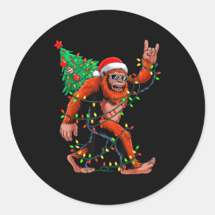 Santa Bigfoot Christmas Tree Xmas Lights Sasquatch Classic Round Sticker
