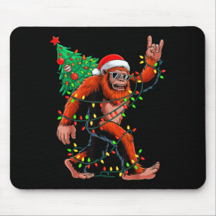 Santa Bigfoot Christmas Tree Xmas Lights Sasquatch Mouse Pad