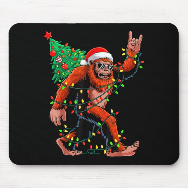 Santa Bigfoot Christmas Tree Xmas Lights Sasquatch Mouse Pad (Front)