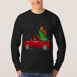 Santa Bigfoot Riding Red Truck Sasquatch Christmas T-Shirt