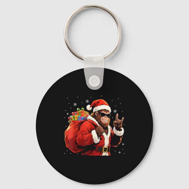 Santa Bigfoot Rock Christmas Funny Holiday Tee  Keychain (Front)