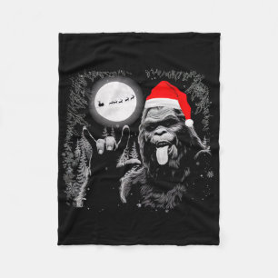 Santa Bigfoot Rock On Christmas Funny Xmas Sasquat Fleece Blanket