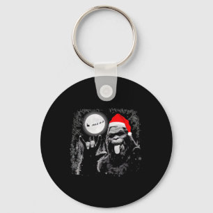 Santa Bigfoot Rock On Christmas Funny Xmas Sasquat Keychain