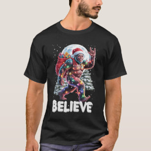 Santa Bigfoot Rock On Christmas Light Sasquatch Be T-Shirt