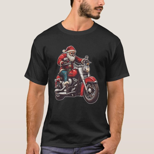 Santa Biker Motorcycle Christmas Pajama Toddler Ki T-Shirt (Front)