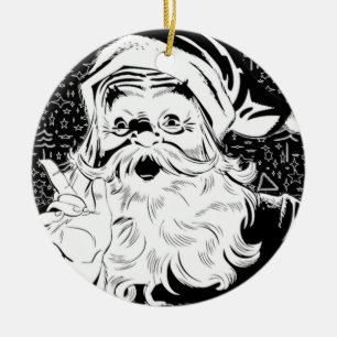 Santa Black and White Ornament