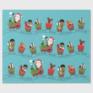 Santa & Black Boy on Train Wrapping Paper