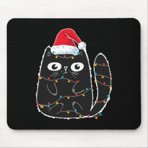 Santa Black Cat Tangled Up In Christmas Cat Lover  Mouse Pad