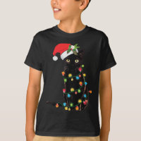 Santa Black Cat Tangled Up In Christmas Tree Light