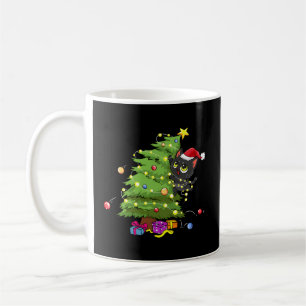 Santa Black Cat Tangled Up In Tree Lights Coffee Mug