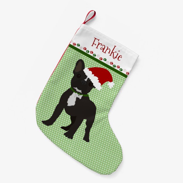Santa Black French Bulldog Personalized Small Christmas Stocking (Front (Hanging))