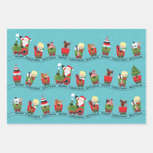Santa & Blonde Boy on Train Wrapping Paper Sheet