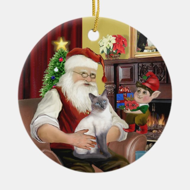 Santa - Blue Point Siamese Ceramic Ornament (Front)