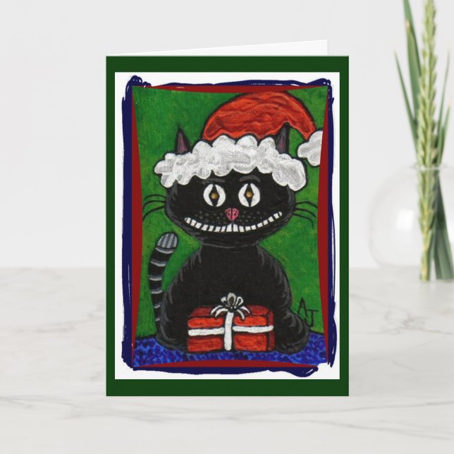 Santa BoBo - Black Cat Christmas greeting card (2) (Front)