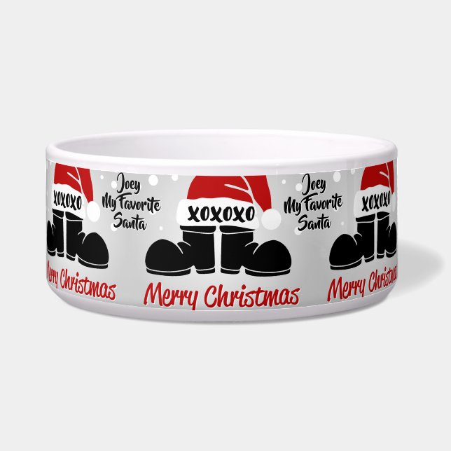 Santa Boots/Red Cap Ceramic Pet Bowl (Front)
