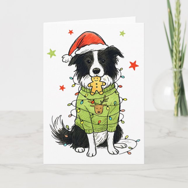 Santa Border Collie Christmas Border Collie Dog Mo Card (Front)