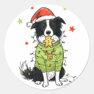 Santa Border Collie Christmas Border Collie Dog Mo Classic Round Sticker