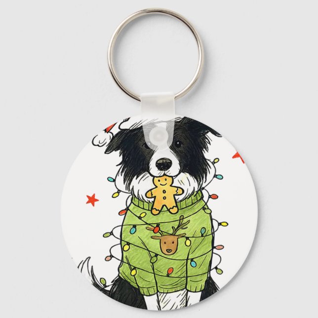 Santa Border Collie Christmas Border Collie Dog Mo Keychain (Front)