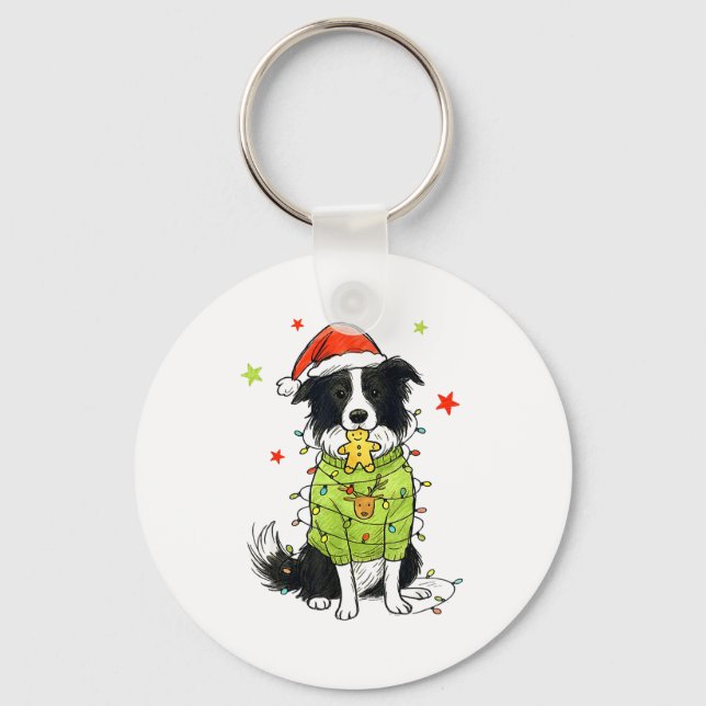 Santa Border Collie Christmas Border Collie Dog Mo Keychain (Front)