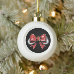 Santa Bow Noel Santa Coquette Christmas Holiday Ceramic Ball Christmas Ornament