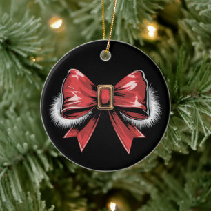 Santa Bow Noel Santa Coquette Christmas Holiday Ceramic Ornament