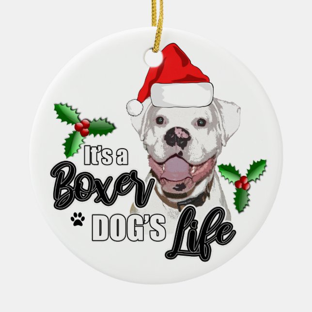 Santa Boxer Dog Christmas Ornament (Front)