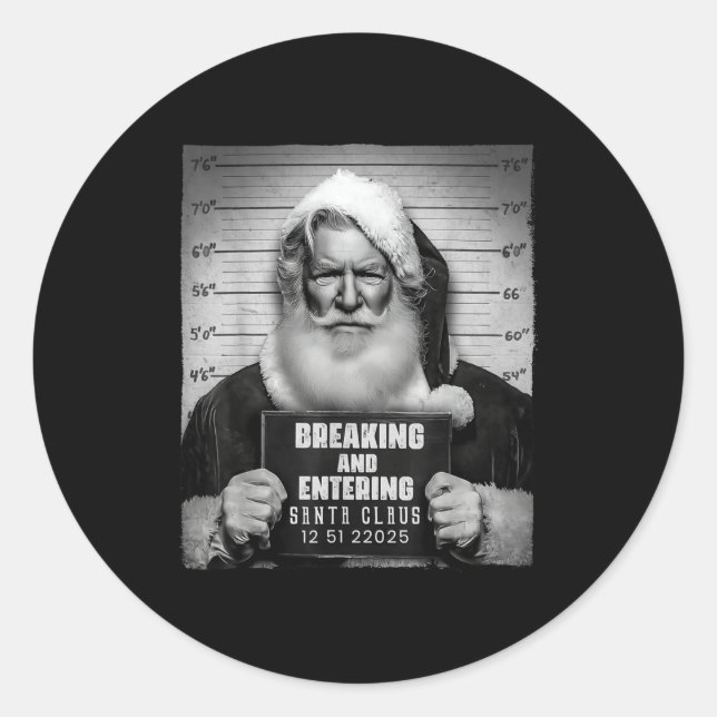 Santa Breaking Entering Mugshot Funny Christmas Ho Classic Round Sticker (Front)