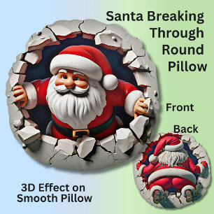 Santa Breaking Through Wall - 3D Effect Round Pillow