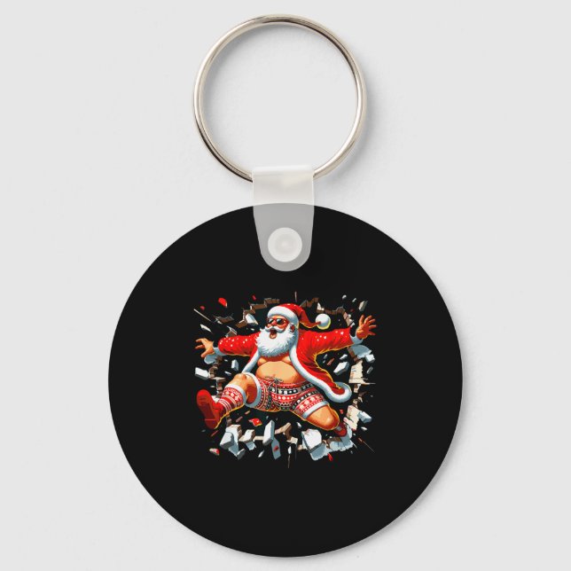Santa Breaking Through Wall Xmas In July Boys Ugly Keychain (Front)