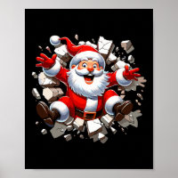 Santa Breaking Through Wall Xmas Toddler Boys Kids