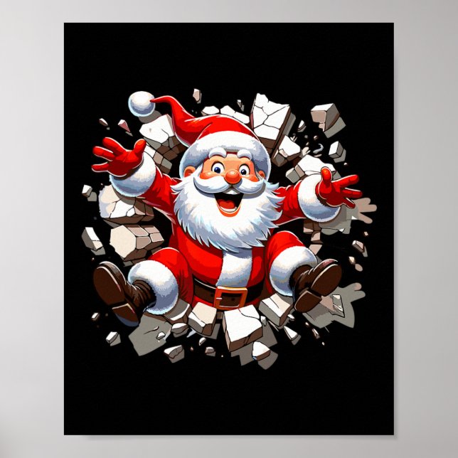Santa Breaking Through Wall Xmas Toddler Boys Kids Poster (Front)