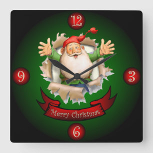 Santa Breakthrough ~  Merry Christmas Greetings ~ Square Wall Clock