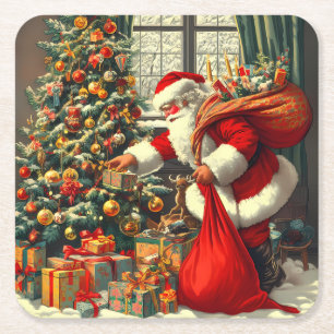 Santa brings joy to the children square paper coaster