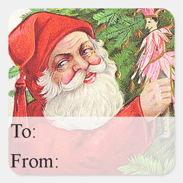 Santa Brings Toys Vintage Christmas Gift Tag (Front)