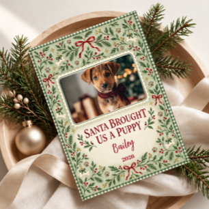 Santa Brought Us a Puppy Christmas Photo Holiday Card