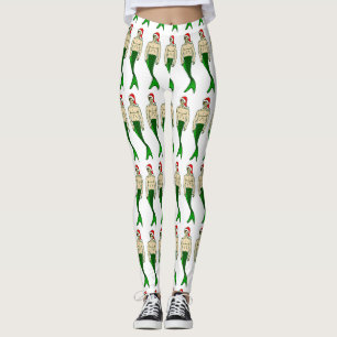 santa brunette merman ugly christmas mermaid leggings