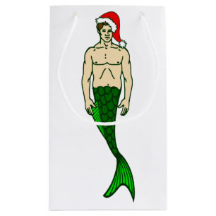 santa brunette merman ugly christmas mermaid small gift bag