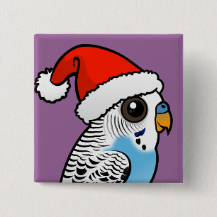 Santa Budgie Blue 2 Inch Square Button