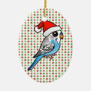 Santa Budgie Blue Ceramic Ornament
