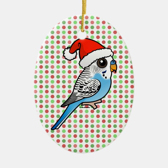 Santa Budgie Blue Ceramic Ornament (Front)