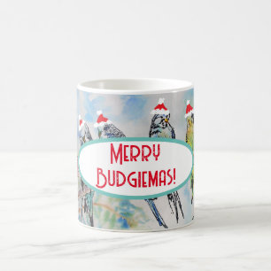 Santa Budgie Christmas Watercolor Painting Bird Coffee Mug